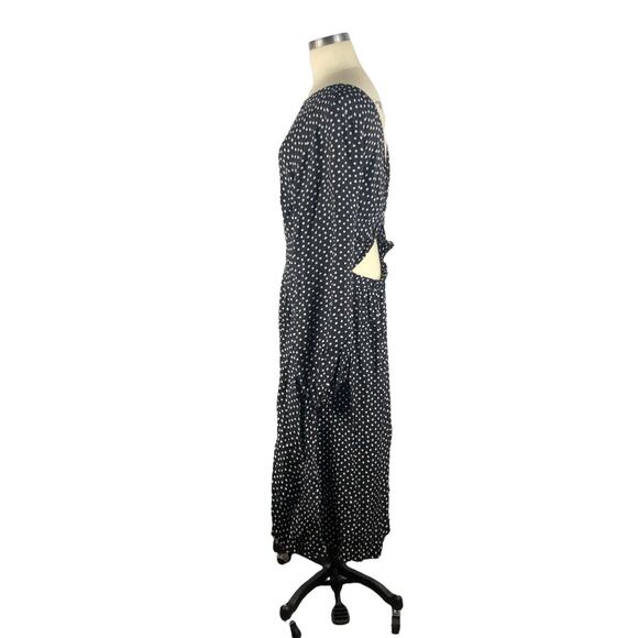 BY ANTHROPOLOGIE Agatha Midi Dress Black White Polka Dot Size 14 Twist Back - Picture 2 of 8
